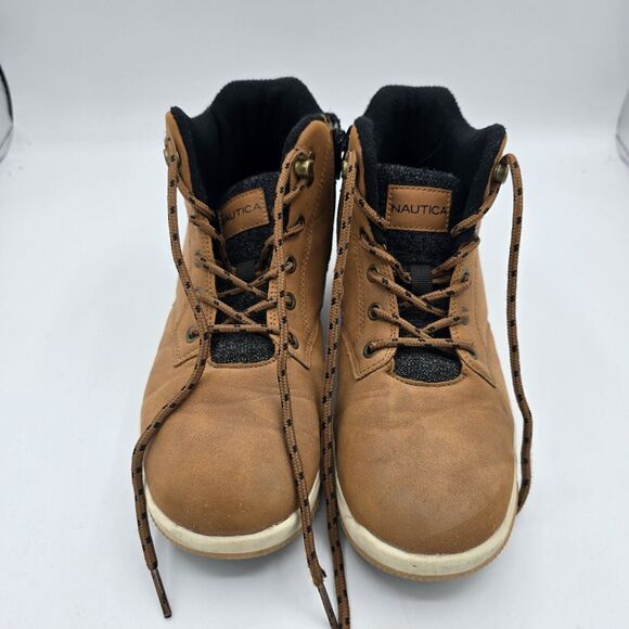 Nautica Logone Shoes Youth Sz 5 Brown White Lace Up High Top Sneakers - Picture 1 of 11